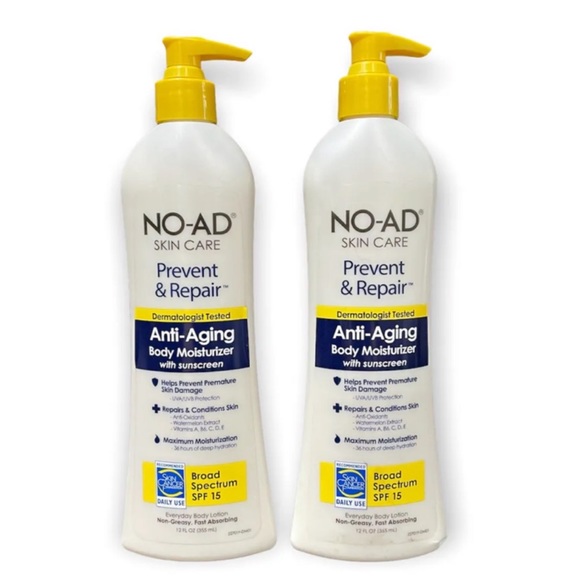 NO-AD Skin Care Prevent & Repair Anti-Aging Body Moisturizer SPF 15 Lot Of 2 - Picture 1 of 4